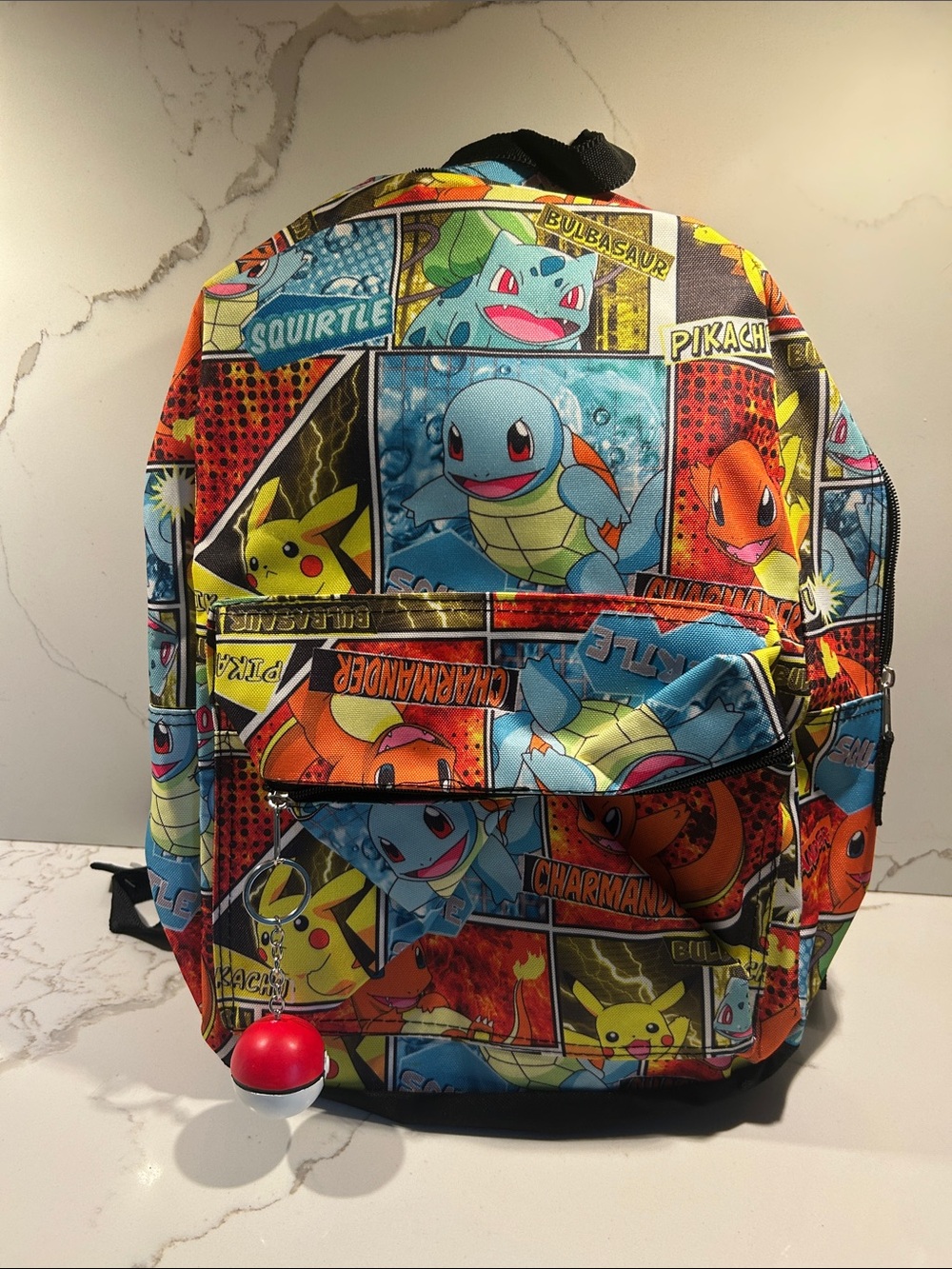 Pokemon Multicolor Comic-Panel Backpack with Pikachu & Friends & keychain